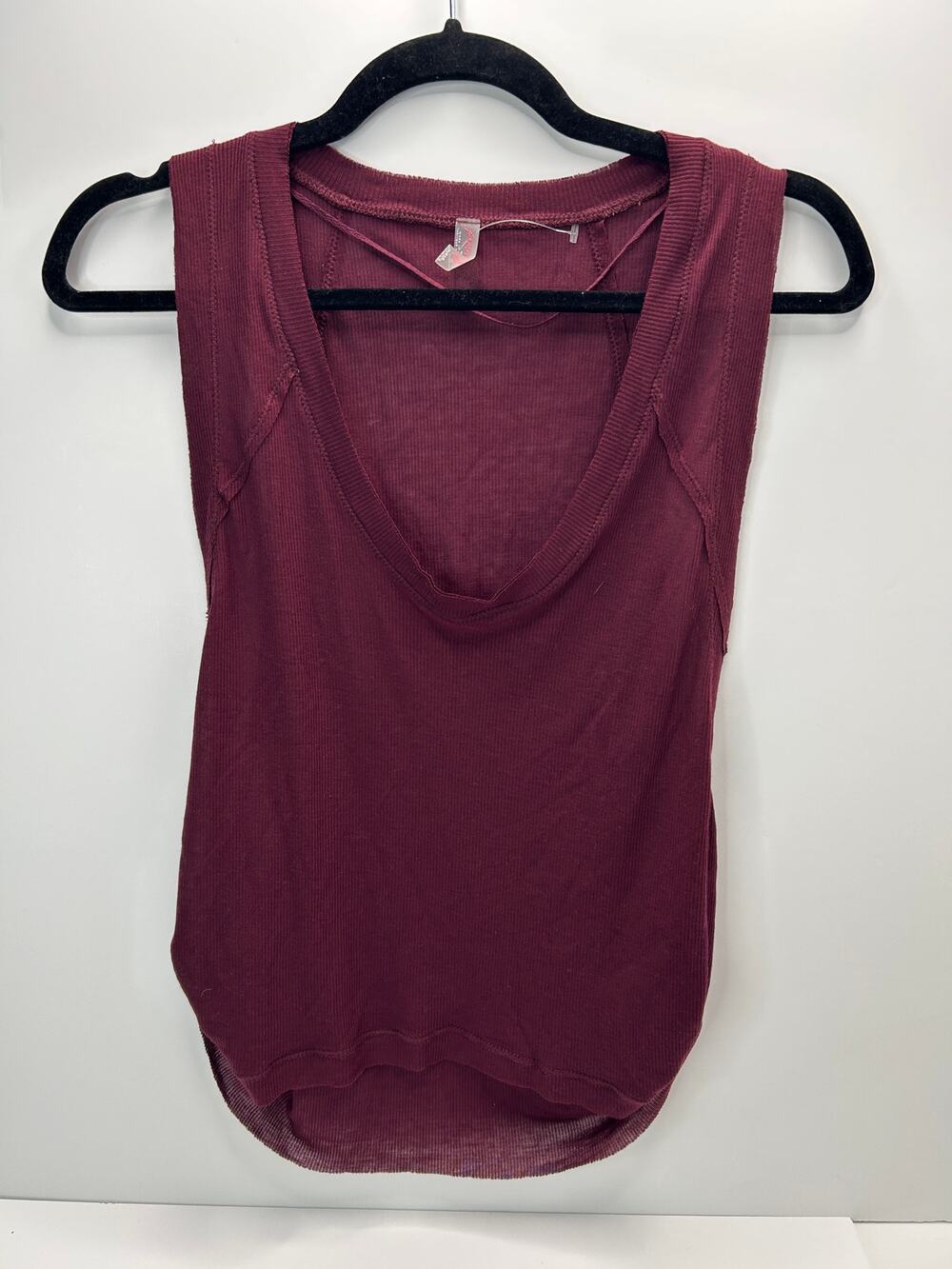 Free People Movement Ribbed Scoop Neck Open Side Athleisure Top Burgundy Women M